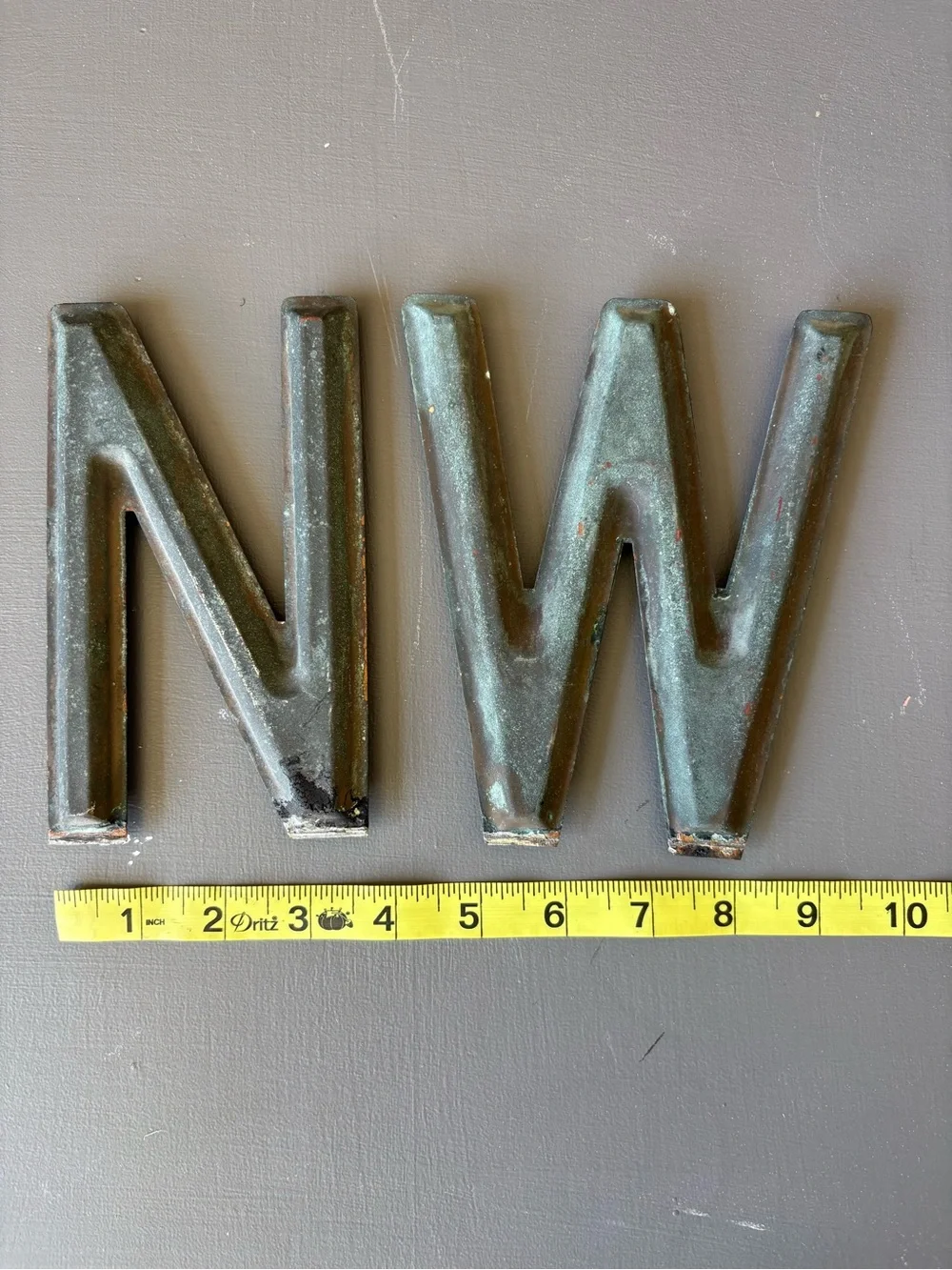 Distressed Metal Letter 'N' and 'W' Wall Decor - Black patina